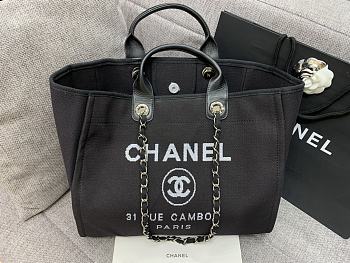 Chanel Canvas Shopping Black Bag Size 38 cm