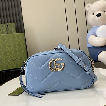 Gucci GG Marmont Shoulder Bag Matelasse Leather Small Blue Size 13 x 24 x 7 cm