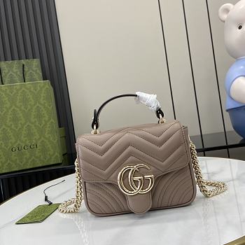 Gucci GG Marmont Mini Top Handle Bag In Milk Tea Leather Size 7 x 13 x 6 cm