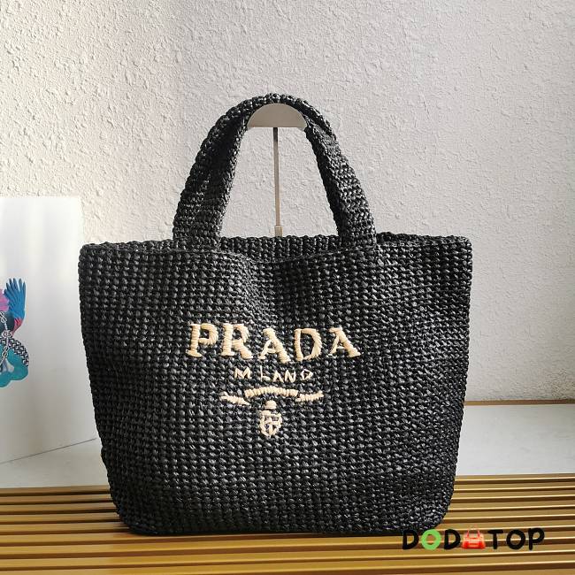 Prada Raffia Fiber Tote Bag Black Size 40 x 34 x 15 cm - 1