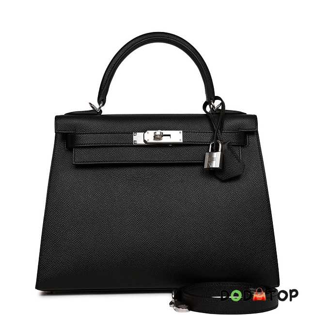 Hermes Kelly Black Epsom Silver Hardware Size 28 cm - 1