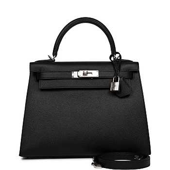 Hermes Kelly Black Epsom Silver Hardware Size 28 cm