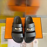 Hermes Kelly Buckle Unisex Flip Flops Black/White/Brown - 1