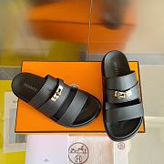 Hermes Kelly Buckle Unisex Flip Flops Black/White/Brown - 5