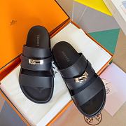 Hermes Kelly Buckle Unisex Flip Flops Black/White/Brown - 4