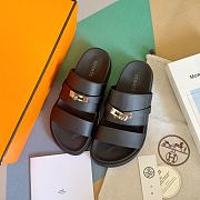 Hermes Kelly Buckle Unisex Flip Flops Black/White/Brown - 2