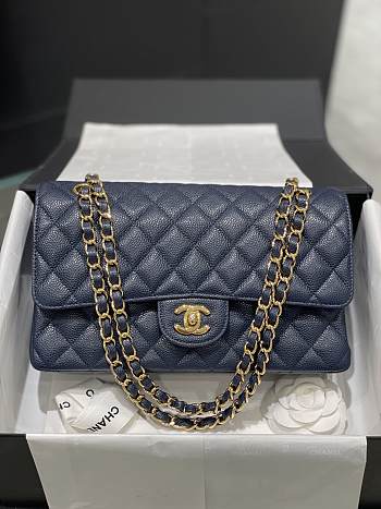 Chanel Cf Medium Caviar Navy Blue Gold Hardware Size 25.5 cm