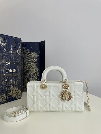 Dior Medium Lady D-Joy Bag Latte Graphic Cannage Calfskin White Size 26 x 6 x 14 cm