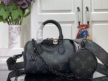 Louis Vuitton Speedy 18 Handbag M24606 Black Flower Size 18 x 12 x 10 cm