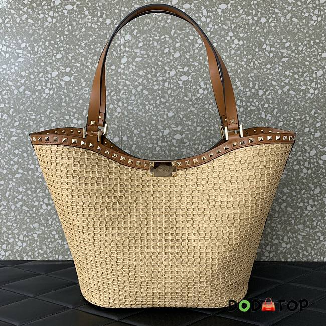 Valentino Rockstud Raffia Tote Bag Size 31 x 30 x 13.5 cm - 1