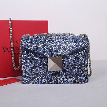 Valentino Garavani One Stud Rhinestone Denim Bag Size 19 x 14 x 11 cm