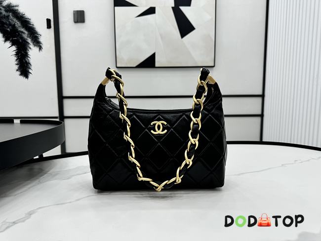  Chanel Small Hobo Black Bag Shiny Lambskin Gold Metal Size 24 x 26 x 9.5 cm - 1