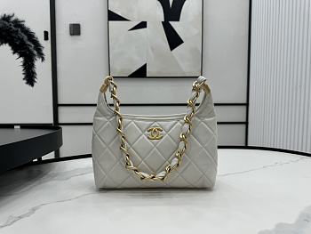 Chanel Small Hobo White Bag Shiny Lambskin Gold Metal Size 24 x 26 x 9.5 cm