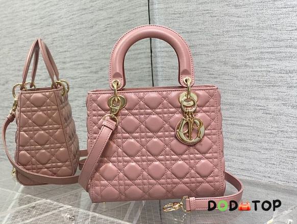 Dior Lady Cannage Lambskin Medium Tote Bag Pink Gold Hardware Size 24 x 20 x 11 cm - 1