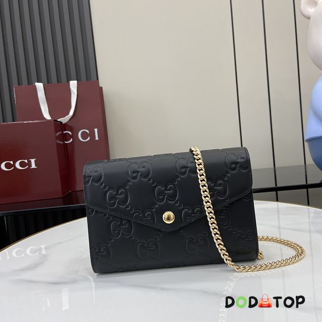 Gucci GG Leather Chain Wallet Black Size 20 x 13 x 6 cm - 1