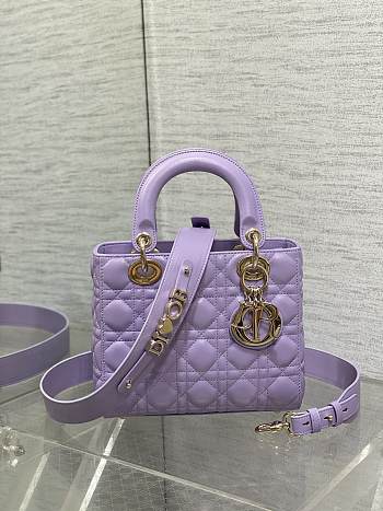 Dior Lady Medium Lambskin Handbag Purple Size 20 x 8 x 17 cm