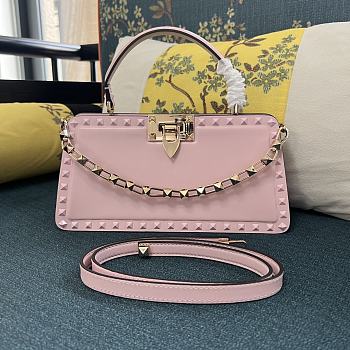 Valentino Garavani Small Rockstud Top-handle Bag Calfskin Leather Pink Size 28 x 14 x 8 cm