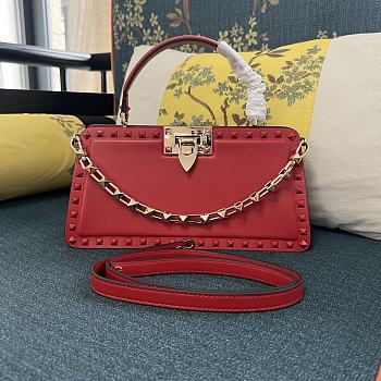 Valentino Garavani Small Rockstud Top-handle Bag Calfskin Leather Red Size 28 x 14 x 8 cm