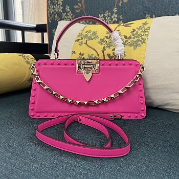 Valentino Garavani Small Rockstud Top-handle Bag Calfskin Leather Rose Pink Size 28 x 14 x 8 cm