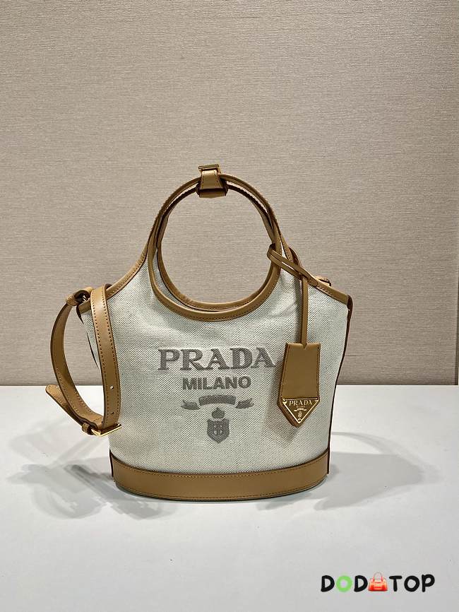 Prada Small Linen Blend and Leather Tote Bag Size 21 x 18 x 9 cm - 1