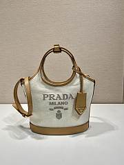 Prada Small Linen Blend and Leather Tote Bag Size 21 x 18 x 9 cm - 1