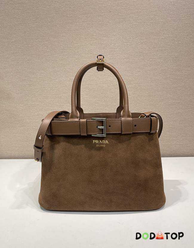 Prada Double Shopping Bag Brown Suade Size 32 x 23 x 11 cm - 1