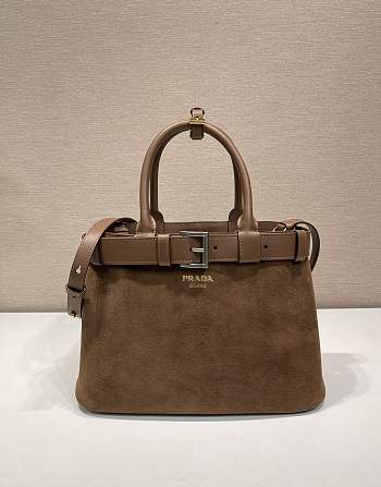 Prada Double Shopping Bag Brown Suade Size 32 x 23 x 11 cm