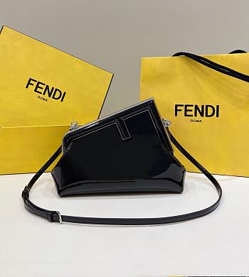 Fendi First Midi Shoulder Bag Patent Black Size 26 cm