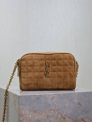 YSL Le Cassandre Matelassé Carré Suede Camera Bag Size 19.5 × 14 × 4 cm