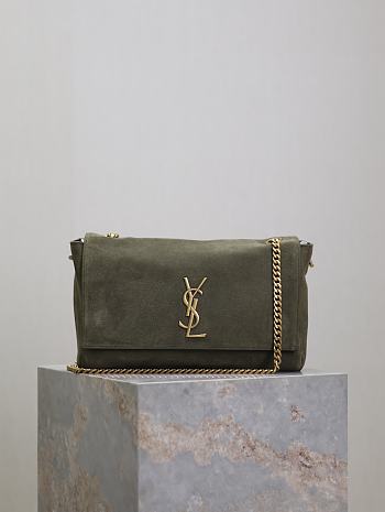 YSL Kate Reversible Suede & Plain Leather Khaki Green Suede Size 28.5 x 21 x 6 cm