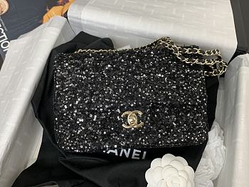 Chanel CF Tweed Sequins Black Size 20 x 15 x 7 cm