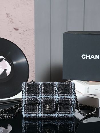 Chanel Woolen CF Flap Black/Blue Size 10 x 20 x 7 cm