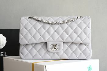 Chanel Flap Caviar Light Grey Bag Gold Hardware Size 15.5 x 25.5 x 6.5 cm