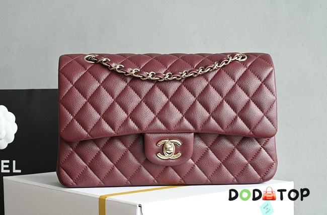 Chanel Flap Caviar Burgundy Bag Gold Hardware Size 15.5 x 25.5 x 6.5 cm - 1