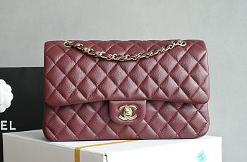 Chanel Flap Caviar Burgundy Bag Gold Hardware Size 15.5 x 25.5 x 6.5 cm