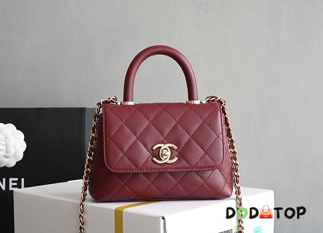 Chanel Mini Handbag Coco Red Wine Bag Size 11.5 x 14.5 x 5.5 cm - 1