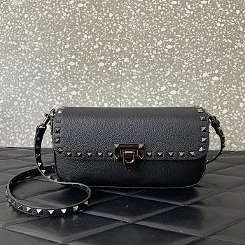 Valentino Garavani Small Rockstud Grainy Calfskin Crossbody Bag Black Size 24 x 12 x 6 cm