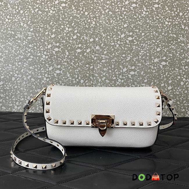 Valentino Garavani Small Rockstud Grainy Calfskin Crossbody Bag White Size 24 x 12 x 6 cm - 1