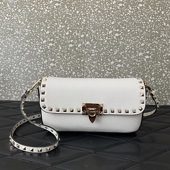 Valentino Garavani Small Rockstud Grainy Calfskin Crossbody Bag White Size 24 x 12 x 6 cm