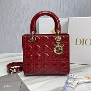 Dior Lady Medium Red Patent Leather Bag Size 24 x 20 x 11 cm - 1