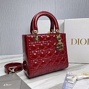 Dior Lady Medium Red Patent Leather Bag Size 24 x 20 x 11 cm - 3