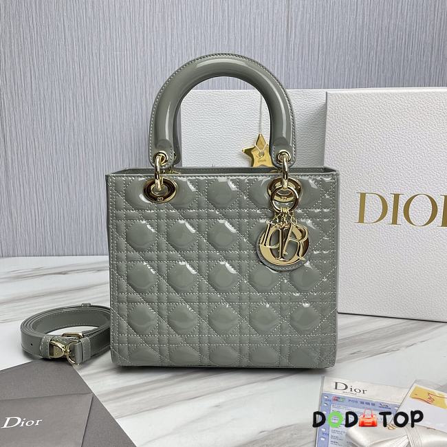 Dior Lady Medium Patent Green Leather Bag Size 24 x 20 x 11 cm - 1