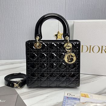 Dior Lady Medium Black Patent Leather Bag Size 24 x 20 x 11 cm