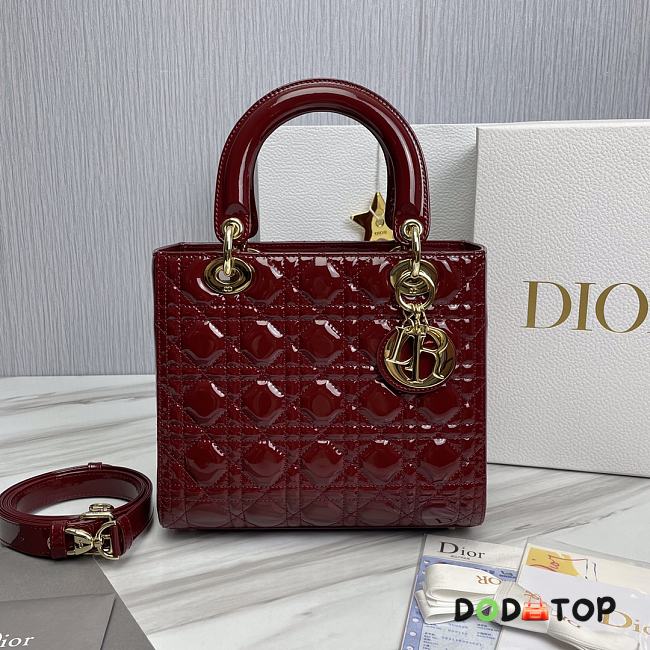 Dior Lady Medium Burgundy Patent Leather Bag Size 24 x 20 x 11 cm - 1