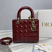 Dior Lady Medium Burgundy Patent Leather Bag Size 24 x 20 x 11 cm - 1