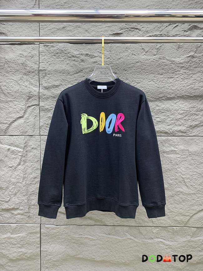 Dior Cotton Long Sleeve Hoodies Black/White - 1