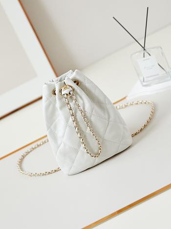 Chanel Leather Bucket White Bag Size 22 x 17 x 7.5 cm