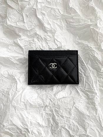 Chanel Classic CF Flat Card Holder Black and Silver Size 11 × 1 × 8 cm