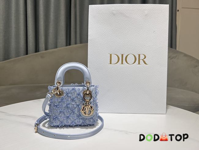 Dior Lady Dior Mini Embroidered Ice Blue Beads Size 12 x 10.2 x 5 cm - 1