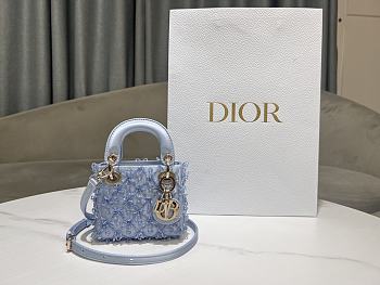 Dior Lady Dior Mini Embroidered Ice Blue Beads Size 12 x 10.2 x 5 cm